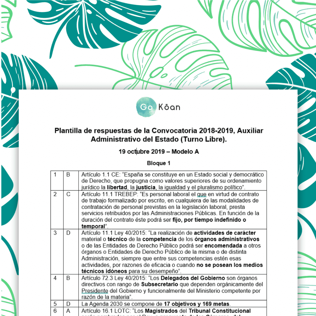 Auxiliar Administrativo del AGE Examen oficial en PDF GoKoan 2022
