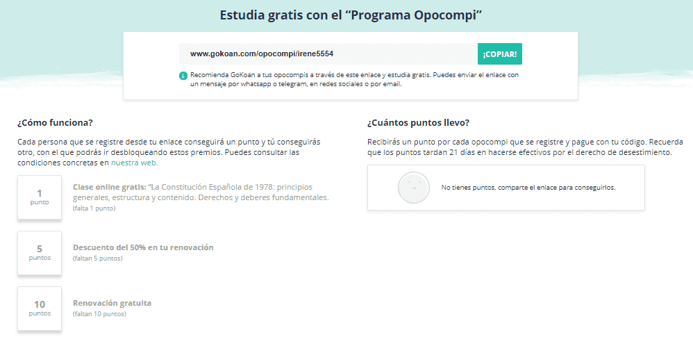 Con el Programa Opocompi podrás ganar premios y descuentos invitando a tus amigos y conocidos a suscribirse en GoKoan